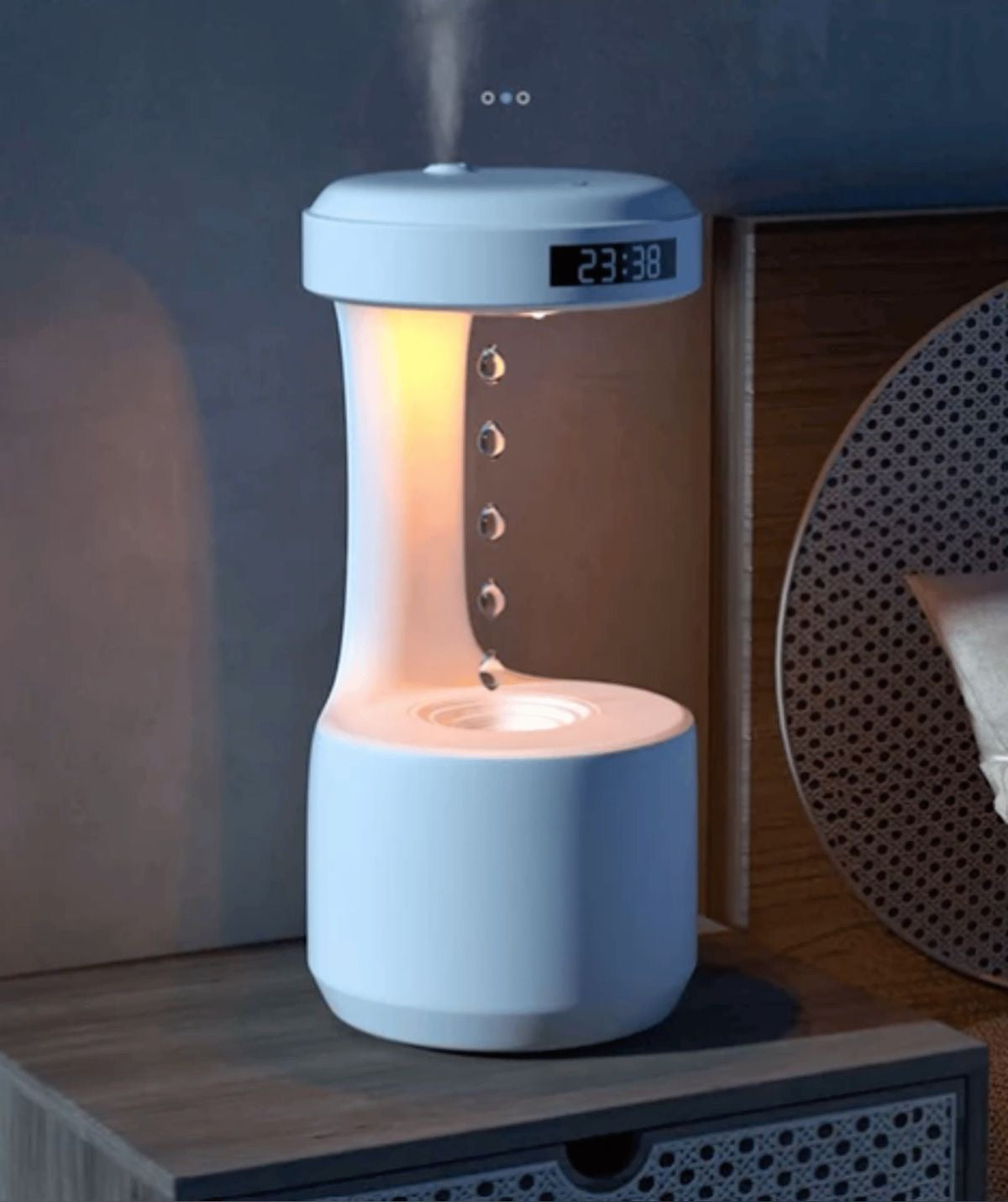 Humidificador Antigravedad con reloj avanzado y luz suave